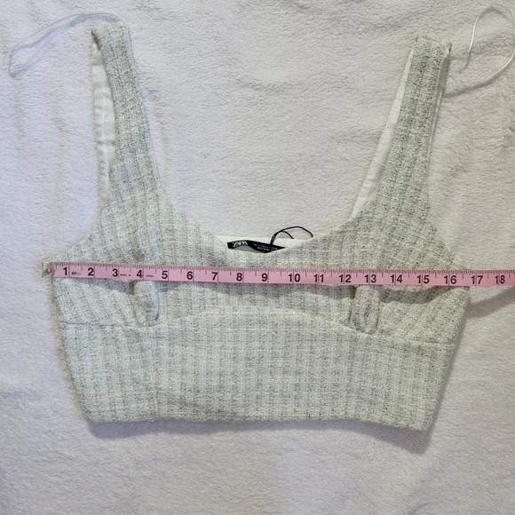 NWOT Zara Green Cream Tan Tweed Textured Side Zip Cropped Tank Top L - Picture 8 of 9